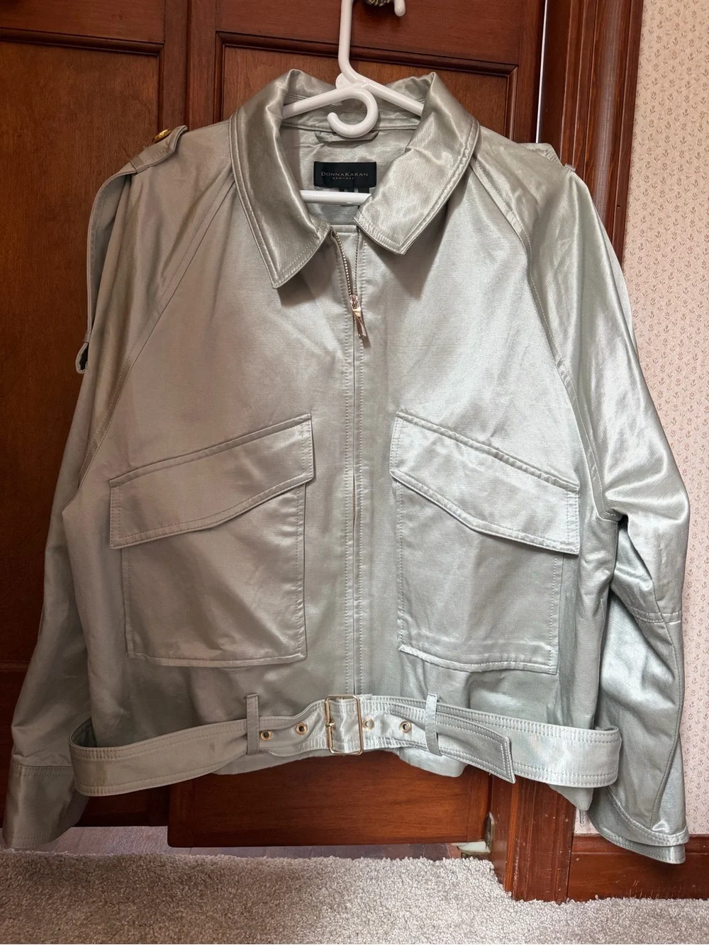 Donna Karan New York Vapor Metallic Belted Biker Jacket
